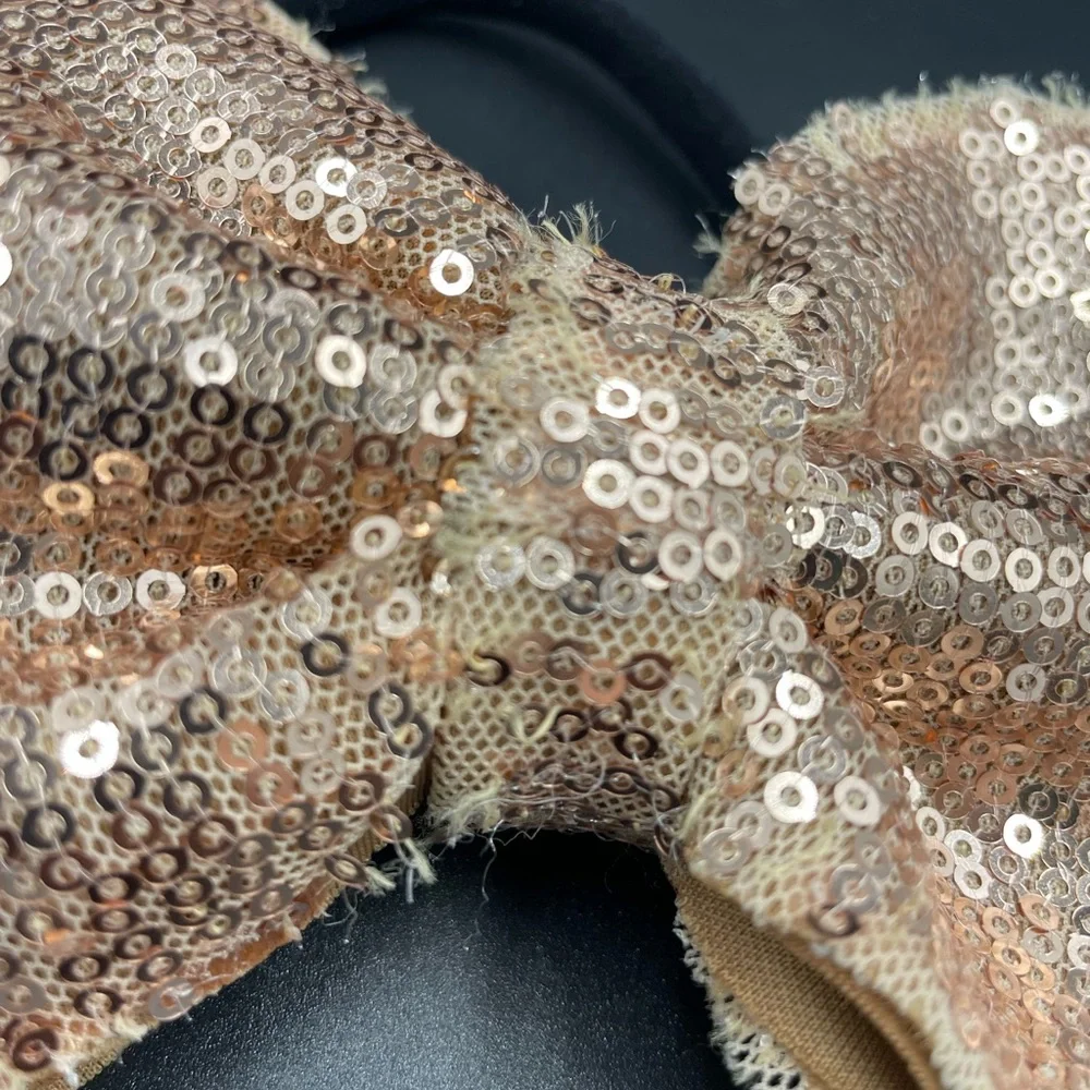 Girls OS Gold Sequin Handmade Headband Bow